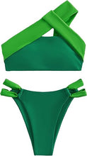 Load image into Gallery viewer, Asymmetrical Cut Out Bikini Green Swimwear