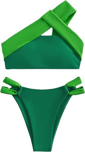 Asymmetrical Cut Out Bikini Green Swimwear