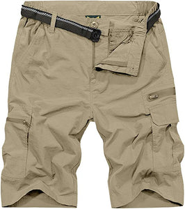 Men's Dark Khaki Expandable Waist Casual Quick Dry Cargo Shorts