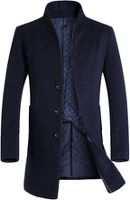 Load image into Gallery viewer, Men&#39;s Navy Blue Mid-Length Single Breasted Wool Blend Top Coat