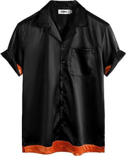 Load image into Gallery viewer, Men&#39;s Black Embroidery Satin Short Sleeve Shirt