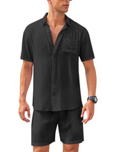 Load image into Gallery viewer, Casual Men&#39;s Blue Vacation Style Shirt &amp; Shorts Set