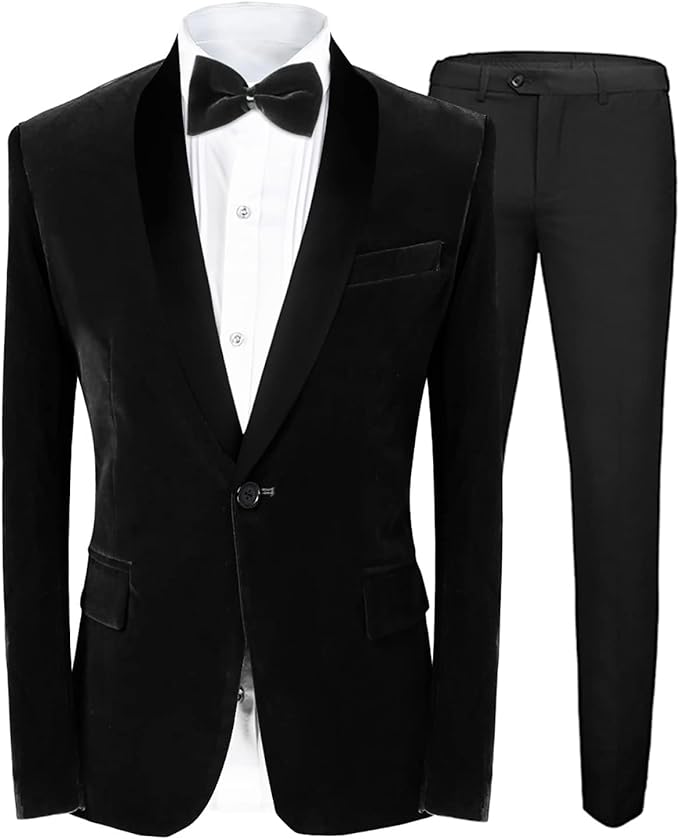 Men's Esquire Black Velvet Long Sleeve Blazer & Pants Suit