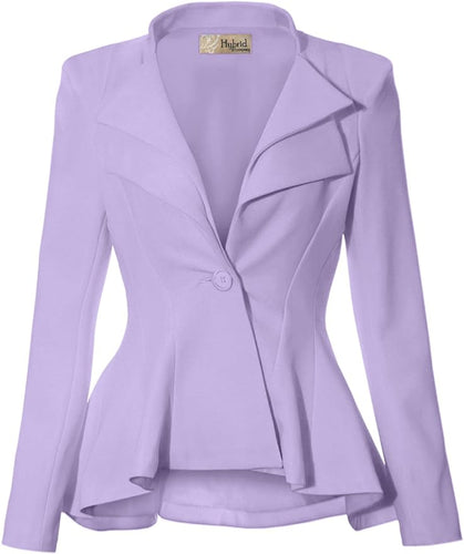 Business Chic Lavender Peplum Style Long Sleeve Lapel Blazer