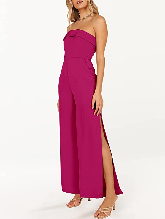 St. Thomas Pink Strapless Side Slit Jumpsuit