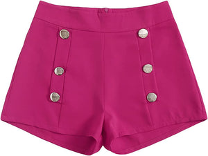 Summer Chic Gold Button High Plum Waist Shorts