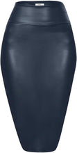 Load image into Gallery viewer, Navy Blue Faux Leather High Waist Pencil Skirt