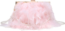 Load image into Gallery viewer, Elegant Pink Feathered Pearl Chain Strap Evening Bag