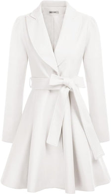 Duchess of York White Wool Puff Sleeve Belted A Line Pea Coat