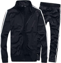 Load image into Gallery viewer, Full Zip Fleece Black 2pc Athletic Tracksuit