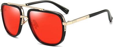 Men's Designer Red Lens Oversized Square Metal Bar Aviator Sunglasses