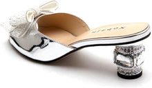Load image into Gallery viewer, Silver Pearl Open Toe Jewel Embellished Bow Designer Shoes