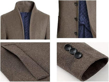 Load image into Gallery viewer, Men&#39;s Khaki Mid-Length Single Breasted Wool Blend Top Coat