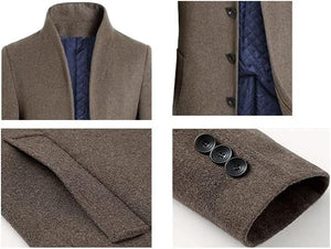 Men's Khaki Mid-Length Single Breasted Wool Blend Top Coat