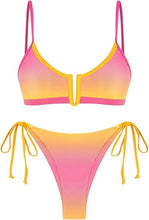 Load image into Gallery viewer, Pretty Colorful 2pc Bikini Pink-Orange Swimsuit