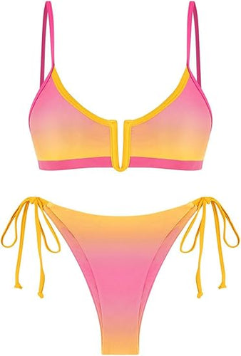 Pretty Colorful 2pc Bikini Pink-Orange Swimsuit