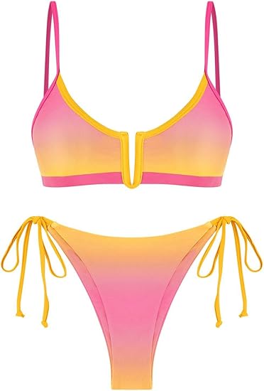 Pretty Colorful 2pc Bikini Pink-Orange Swimsuit