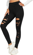 Load image into Gallery viewer, Distressed Knit Black Stretch Leggings