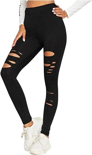 Distressed Knit Black Stretch Leggings