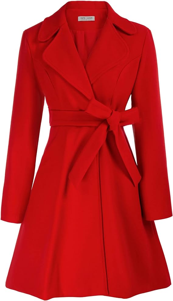 Sophisticated Red Long Sleeve Belted Trench Coat