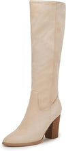 Load image into Gallery viewer, Beige Wide Calf Square Heel Knee High Boots