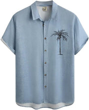 Load image into Gallery viewer, Men&#39;s Light Blue Palm Tree Short Sleeve Shirt