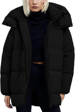Load image into Gallery viewer, Trendy Black Quilted Puffer Mid-Length Warm Winter Heavyweight Coat