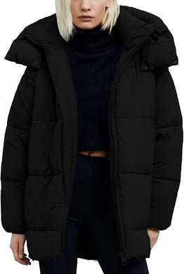 Trendy Black Quilted Puffer Mid-Length Warm Winter Heavyweight Coat