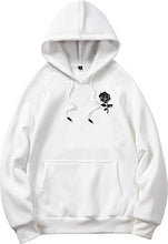 Load image into Gallery viewer, Men&#39;s Casual Drawstring White Rose Long Sleeve Hoodie