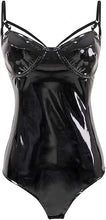 Load image into Gallery viewer, Black Faux Shiny Leather Bodysuit