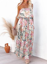 Load image into Gallery viewer, Boho Strapless White/Pink Floral Summer Maxi Dress