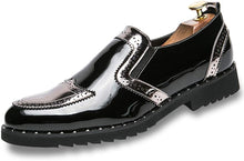 Load image into Gallery viewer, Men&#39;s Casual Axel Silver/Black Brogue Patent Leather Shoes
