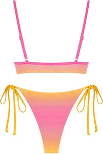 Pretty Colorful 2pc Bikini Pink-Orange Swimsuit