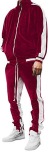 Men's Black/Red Velvet Long Sleeve Jacket/Pants Jogging Sweatsuit/Tracksuit