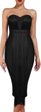 Load image into Gallery viewer, Sweetheart Black Strapless Bandage Tassel Midi Dress