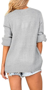 Chic Loose Fit Light Grey Long Sleeve Wrap Sweater