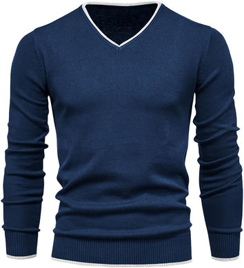 Men's Navy Blue Long Sleeve V Neck Sweater