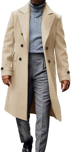 Winter Wool Men's Beige Warm Long Sleeve Trench Coat