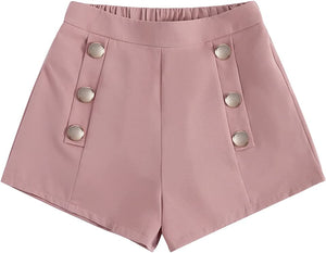 Summer Chic Gold Button High Plum Waist Shorts