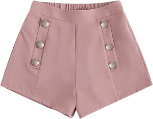 Summer Chic Gold Button High Khaki Waist Shorts
