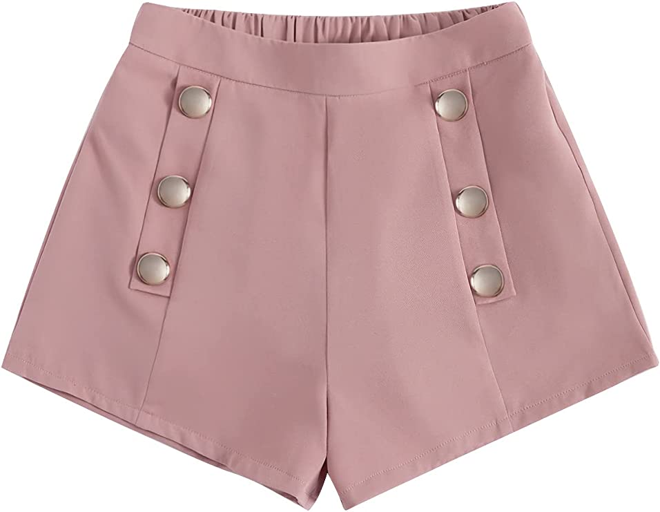 Summer Chic Gold Button High Blush Pink Waist Shorts