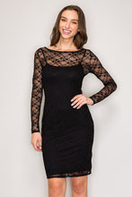 Load image into Gallery viewer, Black Crochet Lace Long Sleeve Stretch Mini Dress