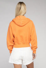 Load image into Gallery viewer, Orange Acid Wash Fleece Cropped Zip-Up Hoodie