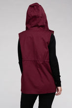 Load image into Gallery viewer, Burgundy Red Drawstring Waist Military Style Hoodie Vest