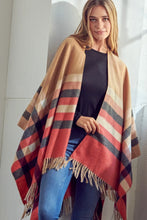 Load image into Gallery viewer, Plaid Khaki Pattern Shawl Poncho