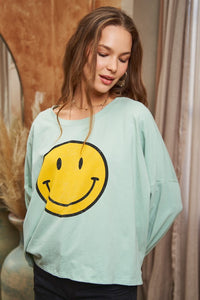 Smiley Face Mocha Long Sleeve Crop Top