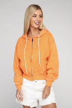 Load image into Gallery viewer, Orange Acid Wash Fleece Cropped Zip-Up Hoodie