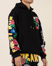 Load image into Gallery viewer, Men&#39;s Black Flower Puff Print Long Sleeve Hoodie