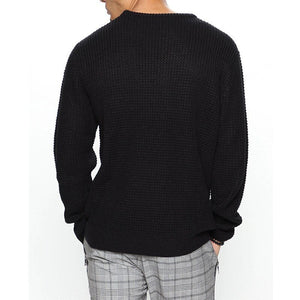 Men's Navy Blue Long Sleeve Knitted Loose Fit Sweater