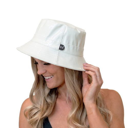 Luxury White Waterproof Faux Leather Bucket Hat